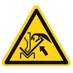 Pictogramme danger écrasement de la main entre une presse plieuse et le matériau ISO7010-W031