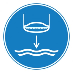 Pictogramme obligation d'abaisser l'embarcation de sauvetage à l'eau dans l'ordre de lancement ISO7010-M039
