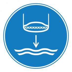 Pictogramme obligation d'abaisser l'embarcation de sauvetage à l'eau dans l'ordre de lancement ISO7010-M039