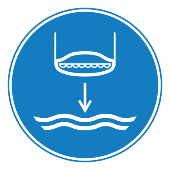 Pictogramme obligation d'abaisser l'embarcation de sauvetage à l'eau dans l'ordre de lancement ISO7010-M039