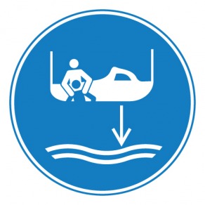 Pictogramme obligation d'abaisser le canot de sauvetage à l'eau dans l'ordre de lancement ISO7010-M041
