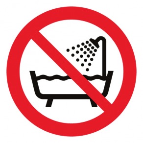 Pictogramme interdiction d'utiliser ce dispositif dans une baignoire, une douche ou dans un réservoir rempli d'eau ISO7010-P026